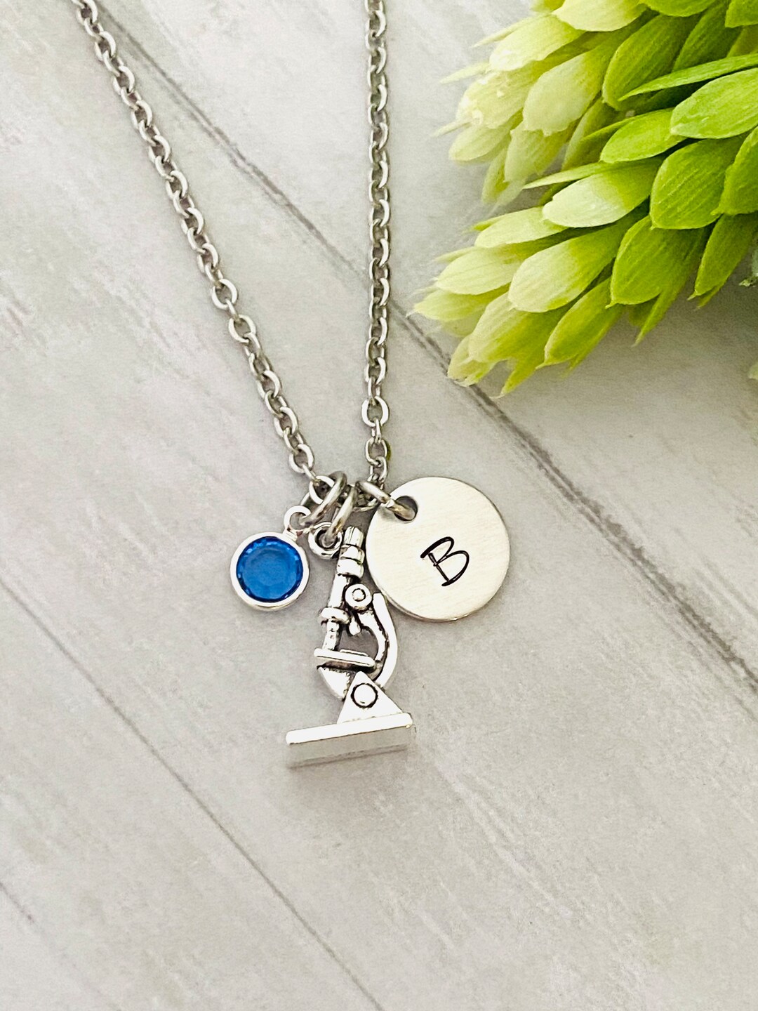 Microscope Necklace, Lab Worker, Lab Necklace With Birthstone and