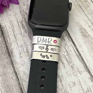 Smart Watch band tag -Hand Stamped  Aluminum Cuff  Personalized You Choose Word and design - tons of designs and fonts