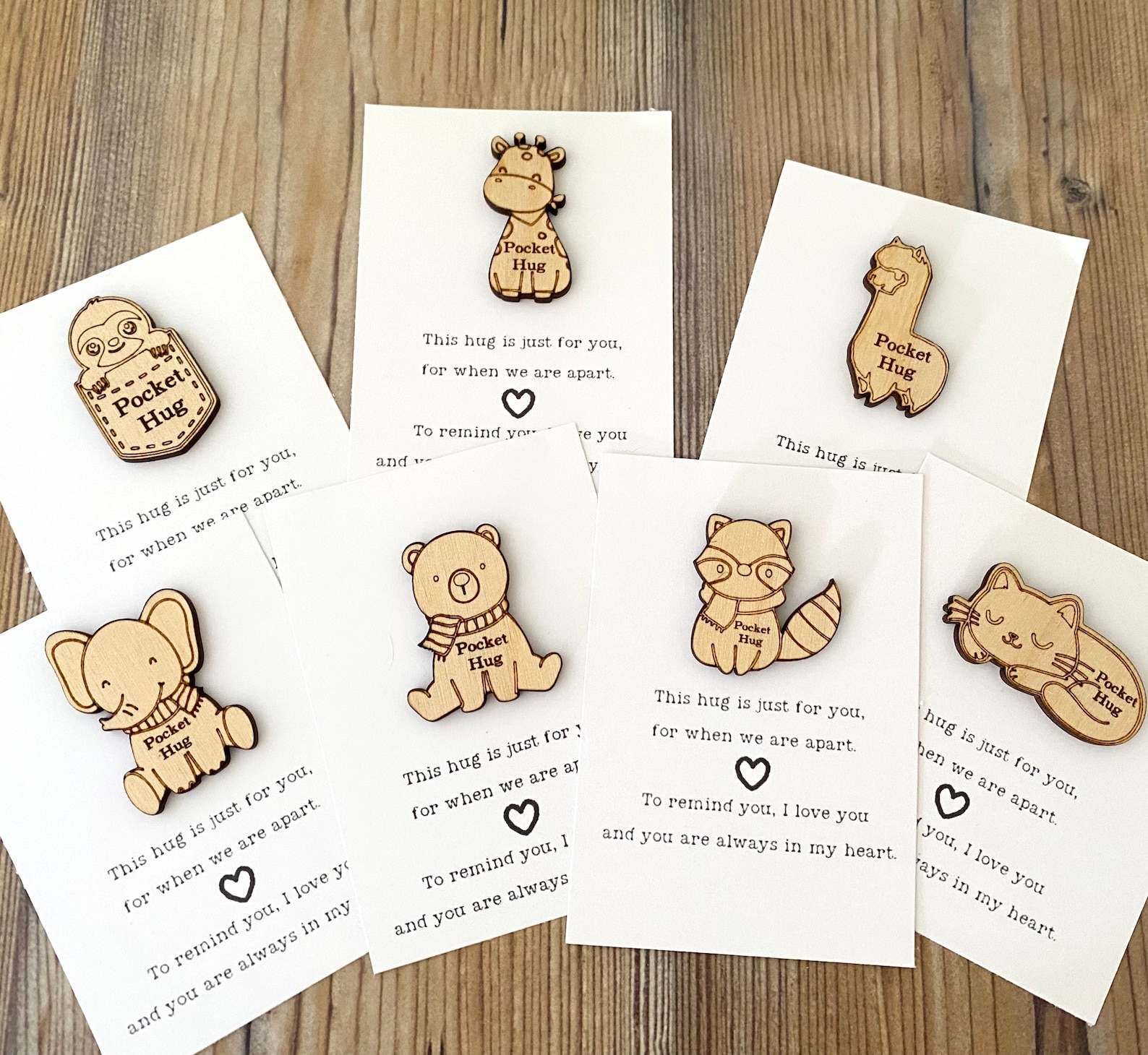 Pocket Hug Love Token Animal Wooden Pocket Hug Token Love Etsy Canada