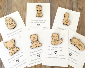 Back to school, worry gift, animal wooden pocket hug, token, love reminder , pocket coin - keepsake - great for kids at school