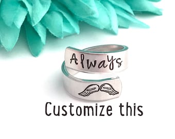 Custom ring wrap ring Custom - hand stamped ring - very sturdy ring - great gift - fun piece of jewelry - custom made ring- wrap around