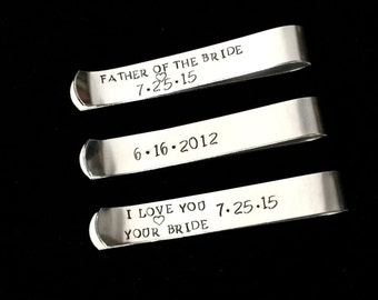 Personalized Tie Clip SPECIAL mesage on back  choose your own wording-  Hand stamped -  great for a gift