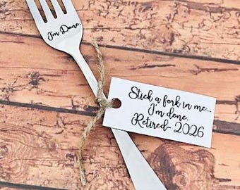 Retirement gift  , I’m done 2026. Stainless steel engraved fork, retire gift, fun gift, retirement 2026, coworker gift