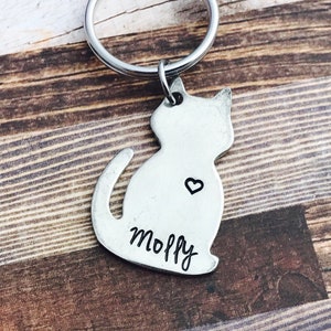 Cat lover keychain - add your cats name or a small wording - cat metal shape - kitten - cat gift - cat tag - great gift -