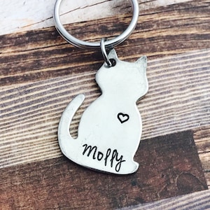 Cat lover keychain - add your cats name or a small wording - cat metal shape - kitten - cat gift - cat tag - great gift -