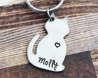 Cat lover keychain - add your cats name or a small wording - cat metal shape - kitten - cat gift - cat tag - great gift -