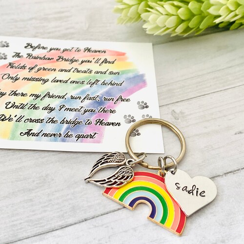 Rainbow bridge pet, keychain, pet memorial, personalized name, dog / cat/  pet remembrance, rainbow bridge poem