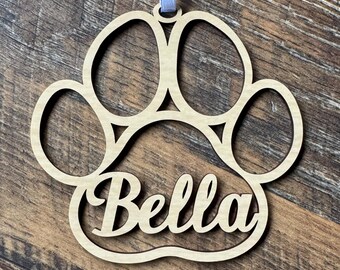 Dog name paw print personalized,  ornament, laser engraved, custom made, dog lover, pet gift