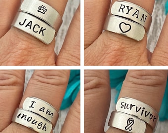 Personalized ring Custom - hand stamped ring - very sturdy ring - great gift - fun piece of jewelry