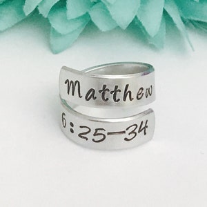 Bible verse wrap ring - add your verse Personalized ring  - hand stamped ring - very sturdy ring - great gift - fun piece of jewelry