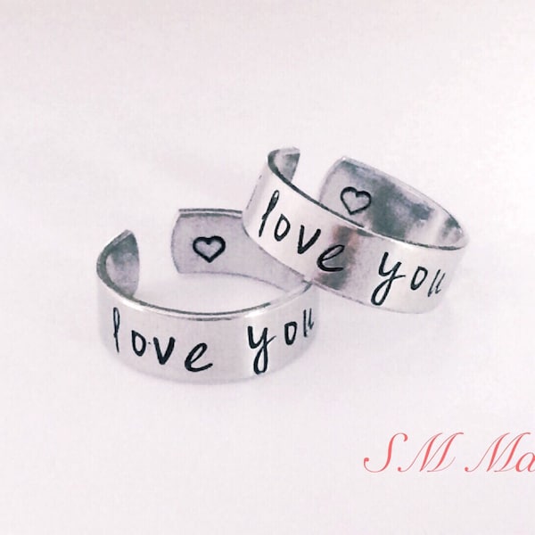 I love you more - I love you most  ring set  - hand stamped ring - very sturdy ring - great gift - fun piece of jewelry