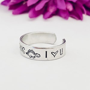 RAWR  means means I love you in dino, dinosaur ring, I love you ring, hand stamped