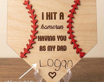 Father’s Day home run plaque with your child’s signature, I hit a home run having you as my dad, fun baseball gift for dad,  gift, grandpa
