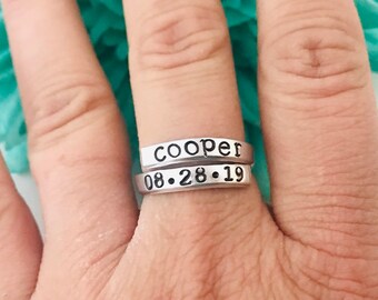 Custom Ring personalized  Custom - hand stamped ring - very sturdy ring - great gift - fun piece of jewelry - thin wrap ring - custom made