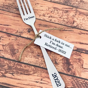 Retirement gift  , I’m done 2024. Stainless steel engraved fork, retire gift, fun gift, retirement 2022, coworker gift