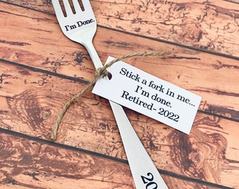 Retirement gift  , I’m done 2024. Stainless steel engraved fork, retire gift, fun gift, retirement 2022, coworker gift