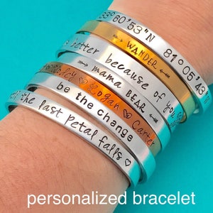 Personalized Bracelet stamped Aluminum, copper, brass Cuff Personalized Gift You Choose Letters Custom Bracelet - 1/4" Wide - Bracelet - 16