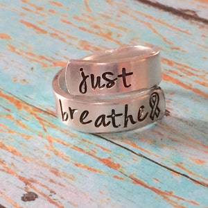 Just breathe - hand stamped ring - very sturdy ring - great gift - fun piece of jewelry