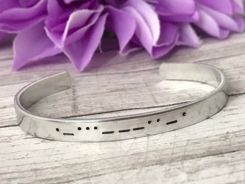 special word Morse code friend gift secret message anniversary gift wedding gift reminder gift, adjustable bracelet cuff