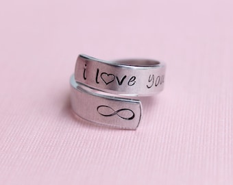 I love you  - hand stamped ring - very sturdy ring - great gift - fun piece of jewelry