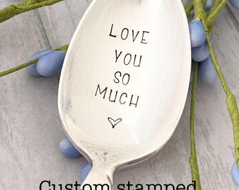 CUSTOM STAMPING -  hand stamped  silverware vintage spoon message - reused - up cycled - stamped with your wording or name