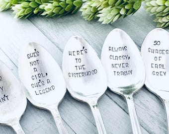 CUSTOM STAMPING -  hand stamped  silverware vintage spoon message - reused - up cycled - stamped with your wording or name