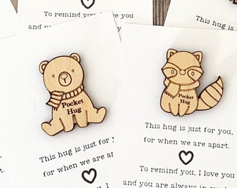 Back to school, worry gift, animal wooden pocket hug, token, love reminder , pocket coin - keepsake - great for kids at school