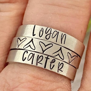 Personalized  ring band   - custom hand stamped ring - very sturdy ring - pewter ring - great gift - fun piece of jewelry - custom 1/8” wide