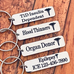 Medical alert Customized  keychain Personalized You Choose wording -medical - emergency keychain - medical condition