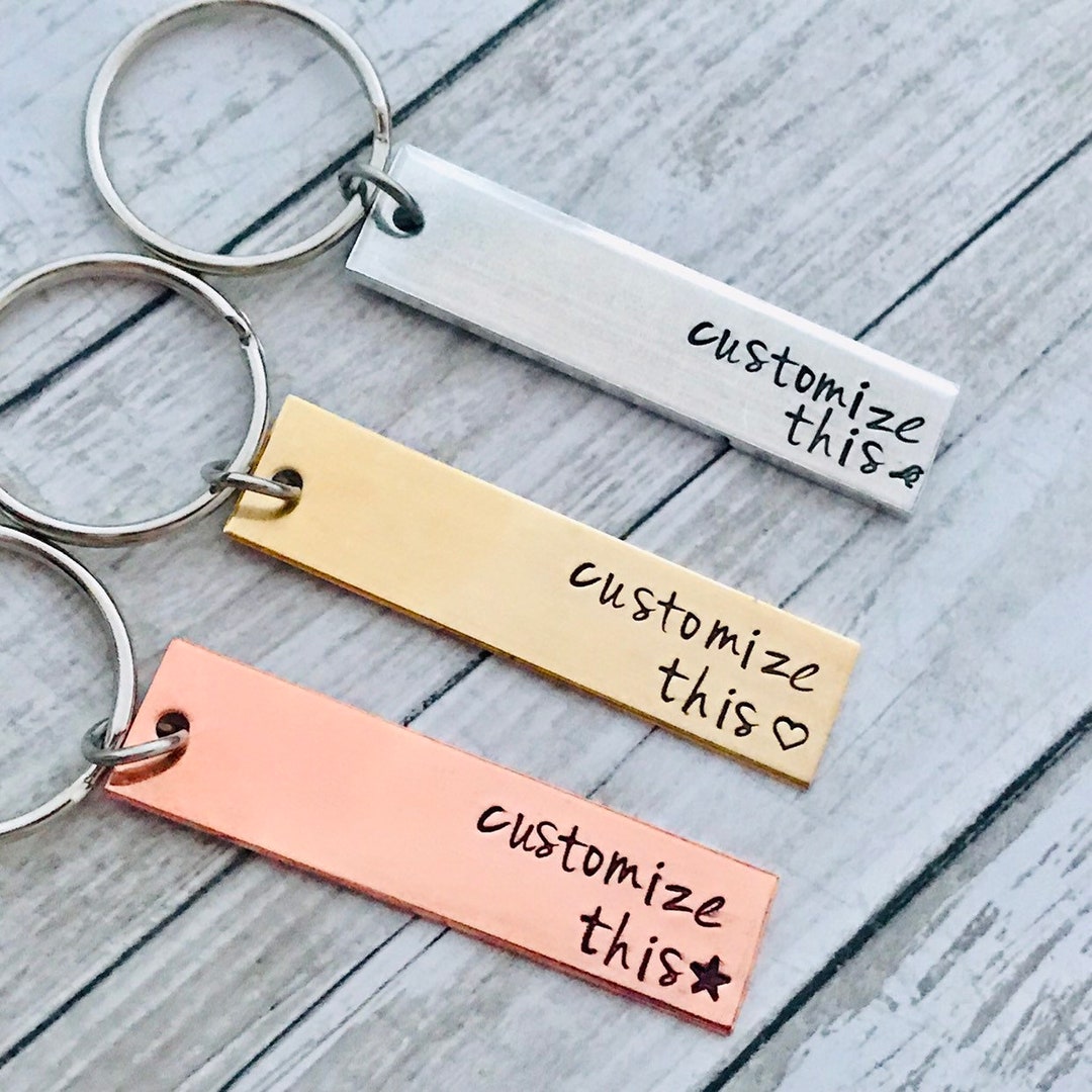Personalized Keychain, Hand Stamped, You Choose Wording - Custom Gift - Birthday, Wedding ...