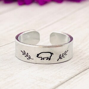 Pig ring, farm ring, livestock, inspirational , keep going , you got this, daily reminder hand stamped ring, aluminum ring,