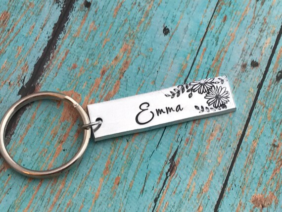 Custom Name Hand Stamped Keychain Personalized Gift Friend