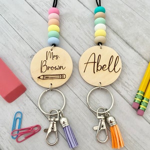 Teacher lanyard, personalized, Teacher, school supply, beaded lanyard, silicone beads, teacher name, custom made, teacher gift