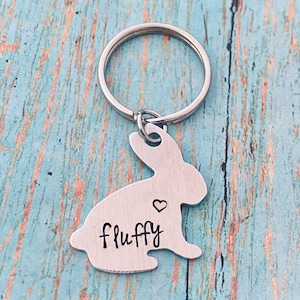 Bunny lover keychain - add your bunny/ rabbit name - bunny metal shape - rabbit gift - bunny gift - memorial tag - great gift -