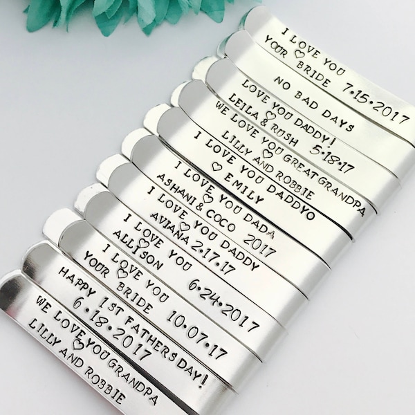 Personalizzato Tie Clip MESSAGGIO SPECIALE sul retro scegliere la propria formulazione- Mano timbrata - ottimo per un matrimonio regalo, regalo, marito, festa