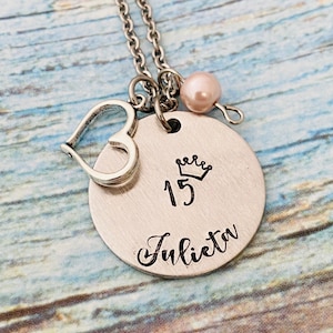 Quinceanera  silver necklace, 15th birthday - hand stamped necklace , special birthday, celebration, 15 years old, Quinceanera gift
