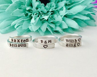 Custom Ring personalized  Custom - hand stamped ring - very sturdy ring - great gift - fun piece of jewelry - thin wrap ring - custom made