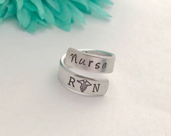 Nurse ring RN Ring RN / Nurses / Nursing Student / Nurse gift  - hand stamped ring - very sturdy ring - great gift - fun piece of jewelry-