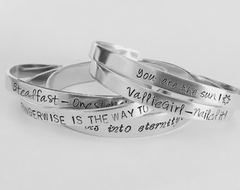 Customized Hand Stamped Bracelet Aluminum Cuff Personalized Gift You Choose Letters Custom Bracelet - 1/4" Wide - Bracelet - 25 fonts