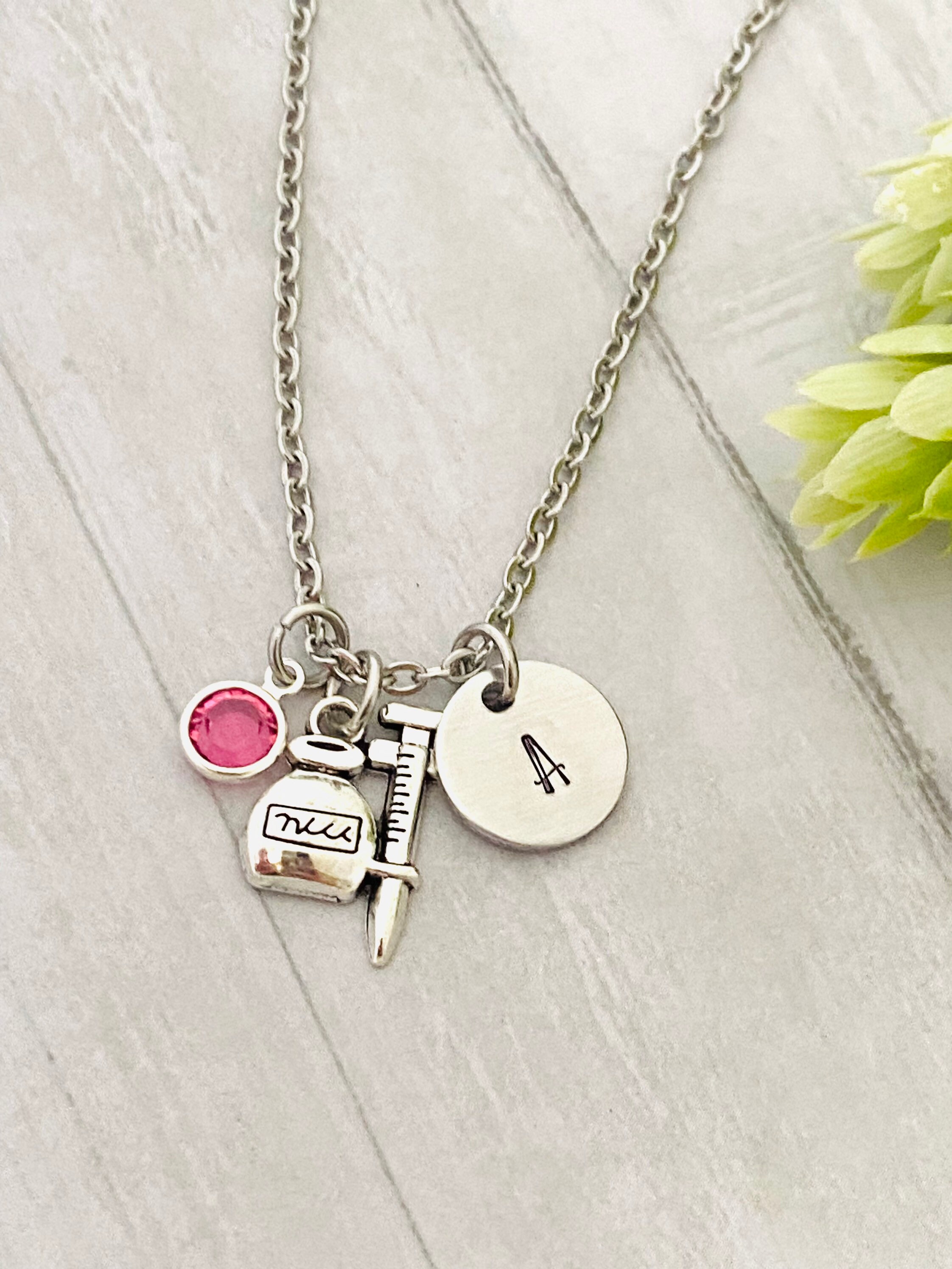 phlebotomist necklace,  lab worker, injection lab necklace  with birthstone and letter charm, initial charm, graduation gift, friend gift,