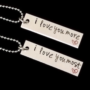 I love you more, I love you most couples hand stamped matching necklaces- couple set - anniversay wedding