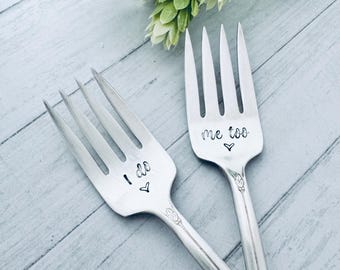 Personalized  Wedding Fork Set – Bride & Groom Forks I Do,  Me Too – Rustic Wedding Gift – Anniversary Keepsake, vintage forks