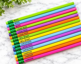 personalized pencils,  back to school , pencils, great for kids at school, school supplies, name, first day gift, bright pencils, set of 6