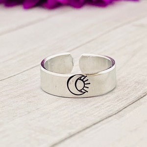sun and moon ring, inspirational , keep going , you got this, daily reminder hand stamped ring, aluminum ring,
