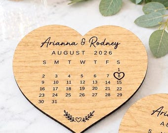 Personalized Wedding Calendar Heart Magnet | Custom Wedding Favor | Bridal Shower Gift | Save the Date Keepsake | Wedding Party Gift