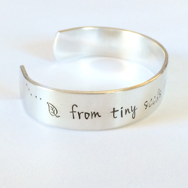 Teacher gift - From tiny seeds grow mighty trees  -  Hand Stamped Bracelet Aluminum Cuff - Inspiration hand stamped cuff