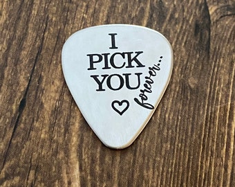 Custom guitar pick Message - Hand stamped Guitar pick - great for a gift - personalized with your wording - stainless steel - guitar gift