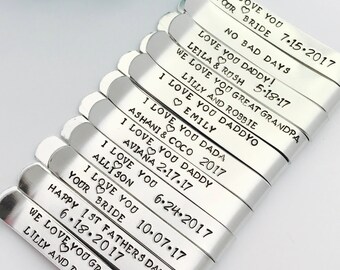 Wedding gift tie clips Personalized Tie Clip SPECIAL mesage on back  choose your own wording-  Hand stamped -  great for a gift