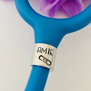 Stethoscope ID tag - stethoscope ID ring - student nurse gift - personalized stethoscope name tag- stethoscope charm - name and design