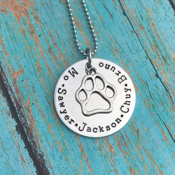 Dog name Hand stamped pendant and necklace - Great for  animal lovers - dog name -cat name - pet names - dog mom - dog dad - animal owner